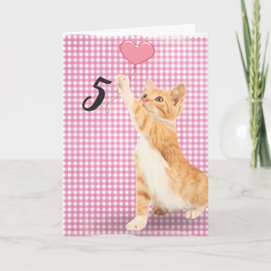 Carte chat tabby 5e anniversaire (Devant)