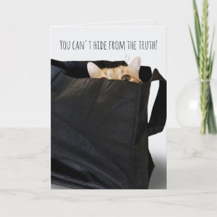 Carte chat tabby d'anniversaire dans un sac noir