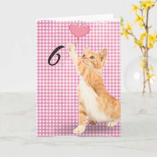 Carte chat tabby de 6e anniversaire (Fleur jaune)