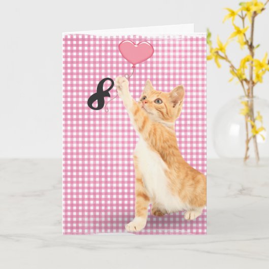 Carte chat tabby de 8e anniversaire (Fleur jaune)
