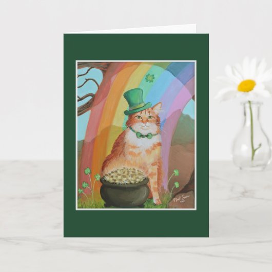 Carte Chat tabby jour de la Saint-Patrick Lutin (Petite plante)