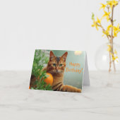 Carte Chat Tabby Orange (Fleur jaune)