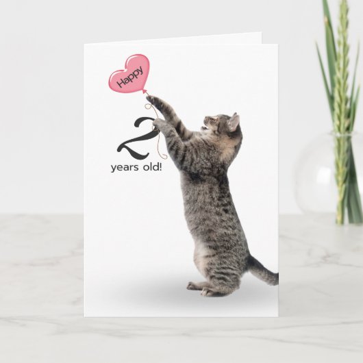Carte Chat tabby pour son 2ème anniversaire (Devant)
