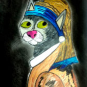 Carte Chat tenant une couverture arc-en-ciel