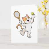 Carte Chat Tennis avec raquette de tennis (Fleur jaune)