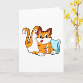 Carte Chat tigre avec oreiller (Fleur jaune)