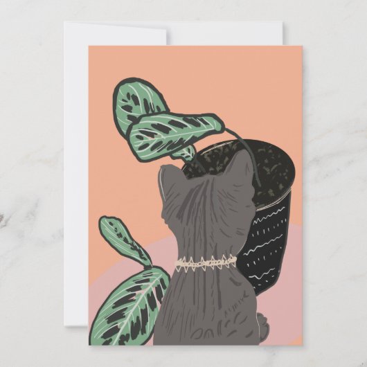 Carte Chat tigré gris plantes merci (Devant)