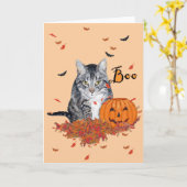 Carte Chat tigré Halloween (Fleur jaune)