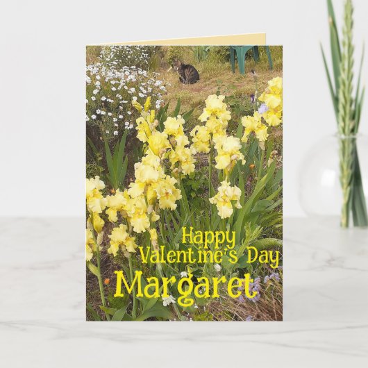 Carte Chat Tigre Mignon Iris Jaune Saint-Valentin Nom de (Devant)