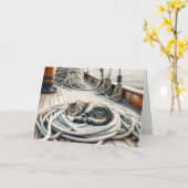 Carte Chat tigré pensif dormant sur des cordes (Fleur jaune)