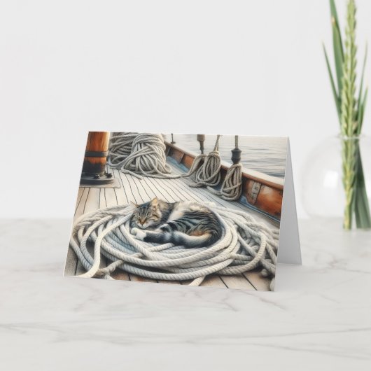 Carte Chat tigré pensif dormant sur des cordes (Devant)