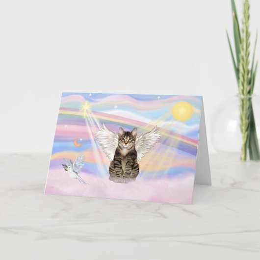 Carte Chat tigré tabby ange dans les nuages (Devant)