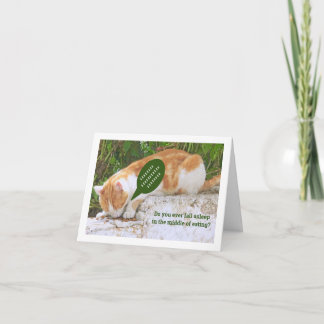 CARTE CHAT TOMBANT DORMIR PENDANT QUE MANGER