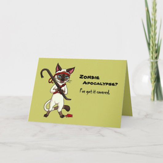 Carte Chat Tonkinois avec tueur zombie crowbar halloween (Devant)
