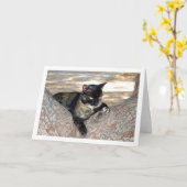 Carte Chat Tortoiseshell dans l'arbre (Fleur jaune)