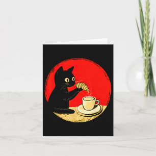 Carte Chat trempant un croissant dans le café Mignon Cha