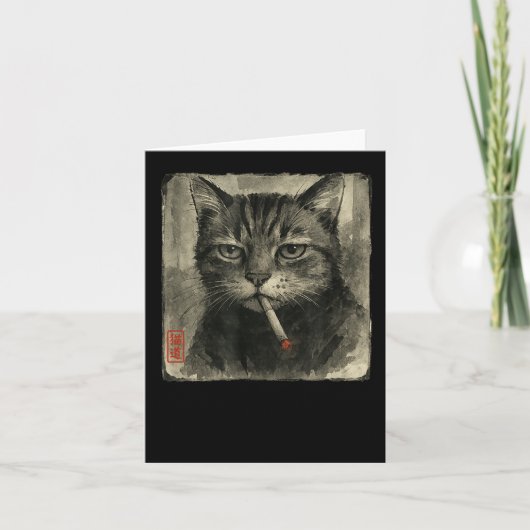 Carte Chat triste drôle fumant une cigarette Mème amateu (Devant)