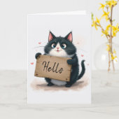 Carte Chat Tuxedo Avec Symbole Hello (Fleur jaune)