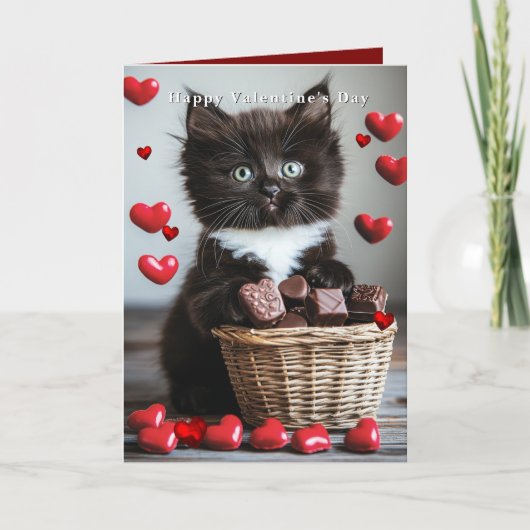 Carte Chat tuxedo de la Saint-Valentin Cœurs rouges (Devant)