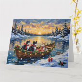Carte Chat Tuxedo Noël Bateau Fêtes (Fleur jaune)