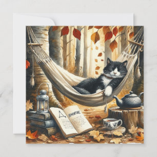 Carte Chat Tuxedo noir et blanc Dreaming of Adventure