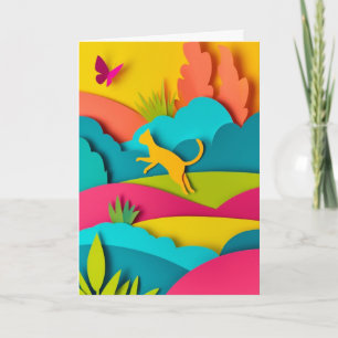 Carte Chat vibrant qui saute