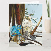 Carte Chat Viking Bleu Dragon Fantastique (Devant)