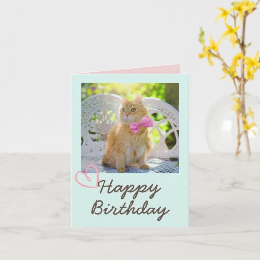 Carte Chat vintage au ruban et joyeux anniversaire (Fleur jaune)