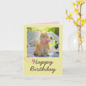 Carte Chat vintage au ruban et joyeux anniversaire (Fleur jaune)