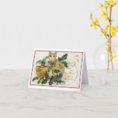 Carte Chat vintage avec cloches et Noël Holly (Fleur jaune)