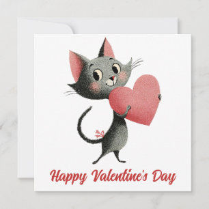 Carte Chat Vintage & Cœur Saint-Valentin