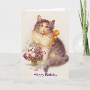 Carte Chat vintage d'anniversaire (message à