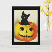 Carte Chat vintage en Citrouille (Fleur jaune)