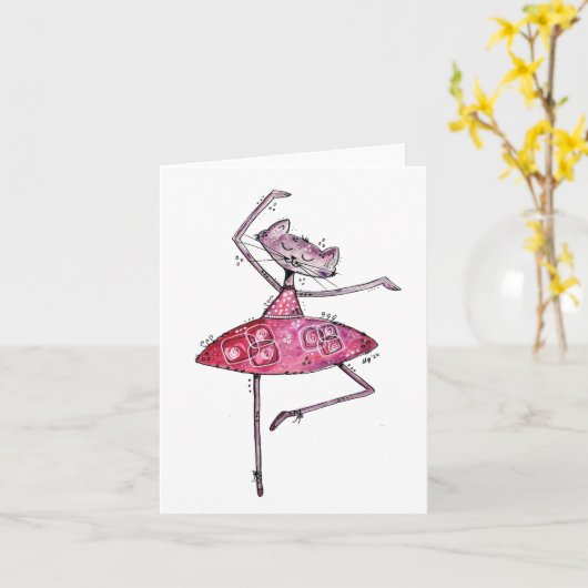 Carte Chat Whimsical Dancing Cute (Fleur jaune)
