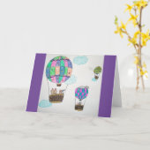 Carte Chat Whimsical Dans Un Ballon À Air Chaud (Fleur jaune)