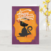 Carte Chat Witch Halloween heureux (Fleur jaune)