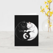 Carte Chat Yin et Yang noir et blanc (Fleur jaune)