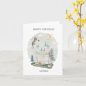 Carte Château Dragon heureux nom d'anniversaire (Fleur jaune)