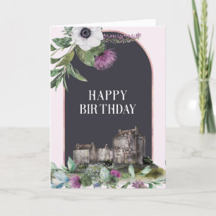 Carte Château écossais aux fleurs violettes Anniversaire