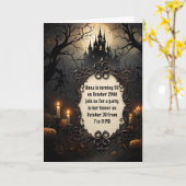 Carte Château et arbres Éffrayants Halloween fête d'anni (Fleur jaune)