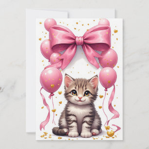 Carte Chaton Arc Et Ballons Fête D'anniversaire Amusante