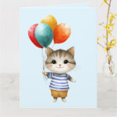 Carte Chaton avec ballons d'anniversaire | Célébration d (Fleur jaune)