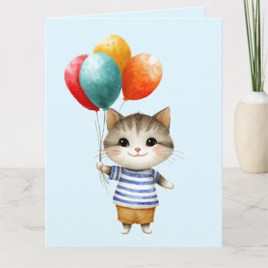 Carte Chaton avec ballons d'anniversaire | Célébration d (Devant)
