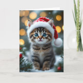 Carte Chaton avec un bonnet de Noël rouge (Devant)