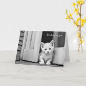 Carte Chaton Blanc Dans La Porte Penser À Vous (Fleur jaune)