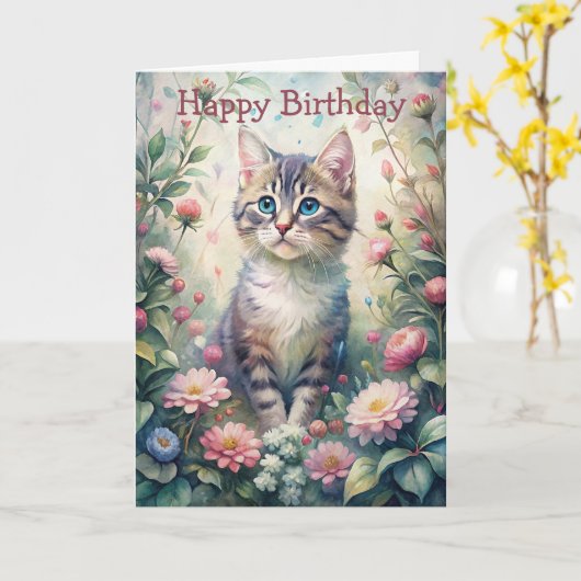 Carte Chaton bleu Eyed (Fleur jaune)