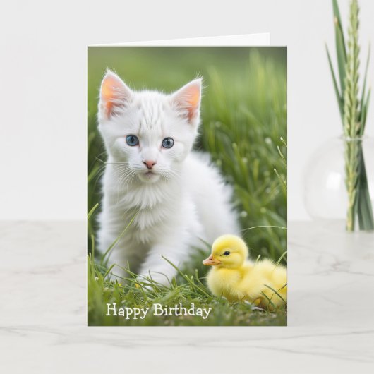 Carte Chaton D'Anniversaire Avec Canard (Devant)