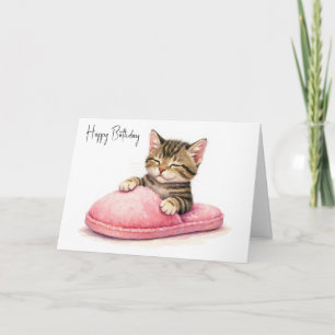 Carte Chaton d'anniversaire dormant dans une chausson ro
