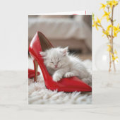 Carte Chaton d'anniversaire dormant dans une chaussure r (Fleur jaune)