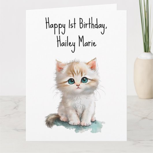 Carte Chaton d'anniversaire personnalisé avec yeux bleus (Devant)